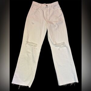 ZARA White Relaxed Fit wide leg Distressed Jeans 10